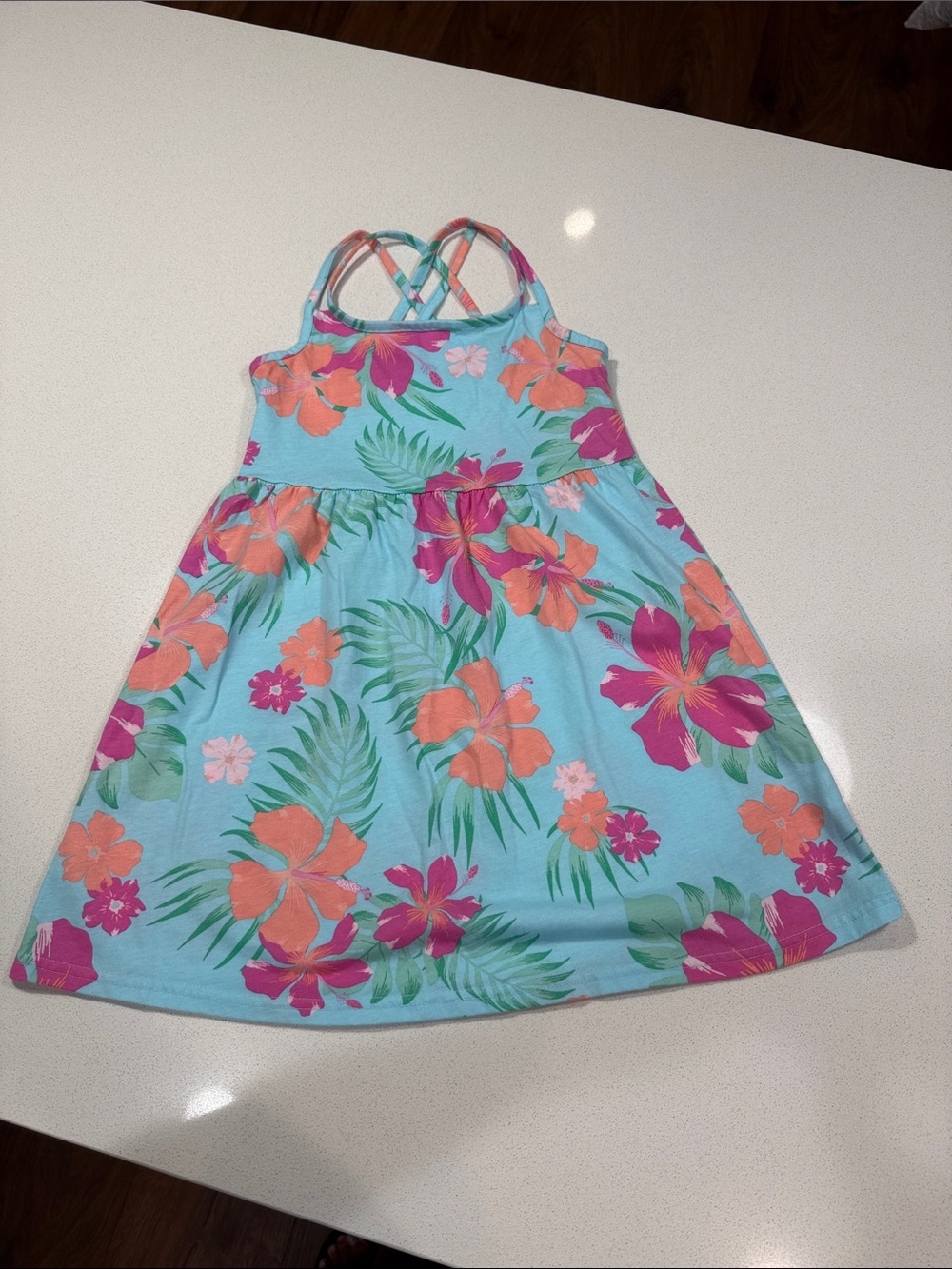 The Children's Place Aqua Floral Crossback Dress with Pink & Orange Blooms